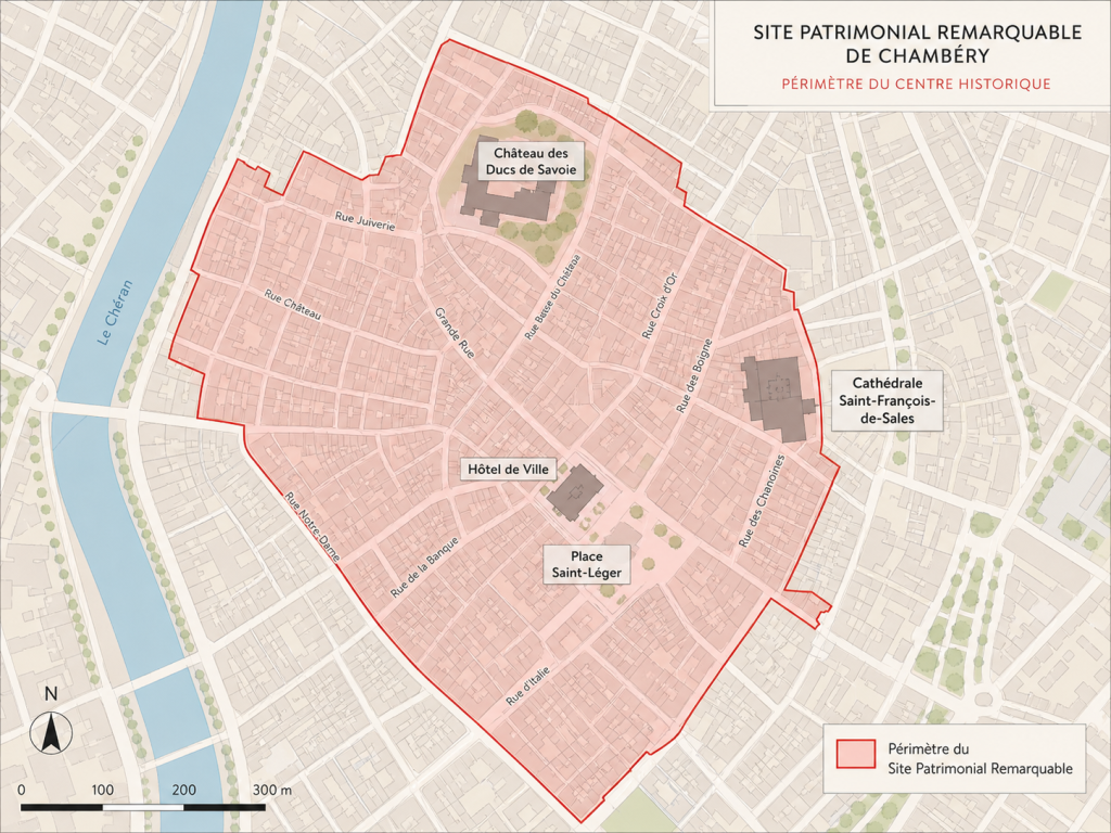 Plan du Site Patrimonial Remarquable de Chambéry, périmètre officiel