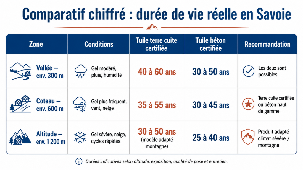Comparatif de la durée de vie d’une tuile terre cuite et d’une tuile béton en Savoie