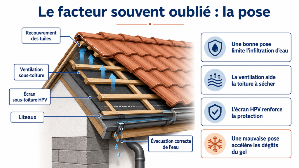 Schéma d’une pose de toiture avec ventilation sous toiture et écran HPV